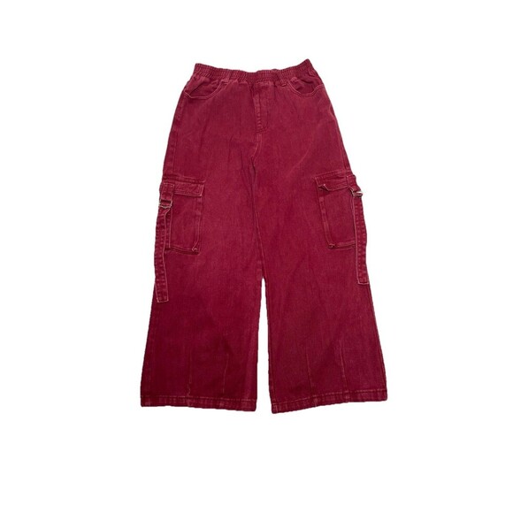 Cider Burgundy Wide Leg Cargo Barrel Pants Pull On Women Size Large Boho Utility - Picture 1 of 9